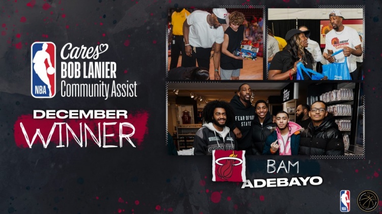 世界杯官方客户端下载中心-官方：热火中锋阿德巴约获得十二月份鲍勃·兰尼尔社区关怀奖